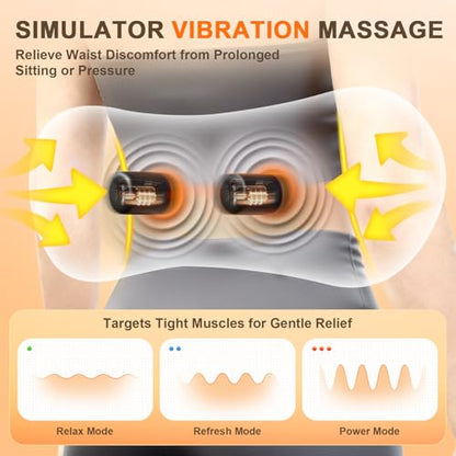 3-in-1 Electric Lumbar Support Pillow,Triple Fusion Back Massager with Heat,Vibration&Traction,Back Support Pillow for Bed and Chair,Lumbar Support Pillow for Lower Back Pain Relief&Spine Support-Gray