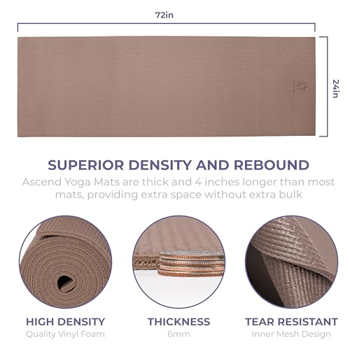 Ascend Yoga Mat - Premium 6mm Thick, 72" x 24", Solid or Reversible Print, Non Slip, Tear Resistant, Workout Mats for Pilates, Home, Studio, Fitness, Gym, Training, Floor Stretching