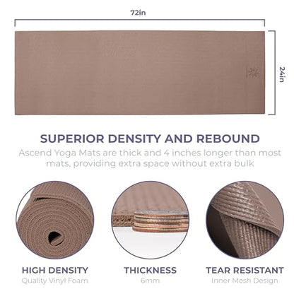 Ascend Yoga Mat - Premium 6mm Thick, 72" x 24", Solid or Reversible Print, Non Slip, Tear Resistant, Workout Mats for Pilates, Home, Studio, Fitness, Gym, Training, Floor Stretching