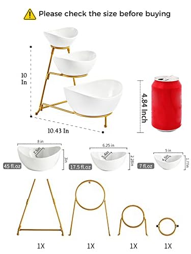 LYEOBOH 3 Tier Serving Bowls Set, Porcelain Oval Bowls with Stand for Party - color: Gold, style: Oval bowls