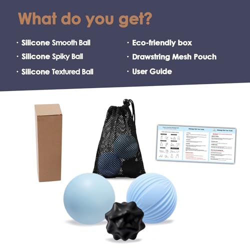 3-Piece Silicone Lacrosse Ball Set for Deep Tissue and Trigger Points - Smooth, Textured, and Spiky Massage Balls for Myofascial Release, Muscle Knots & Plantar Fasciitis - style: Silicone Smooth Lacrosse Ball Set