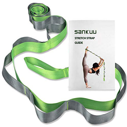 Yoga Straps Stretching Strap with 12 Loops Workout Poster, Straps for Stretching Physical Therapy Equipment Long Stretch Out Bands for Exercise, Pilates and Gymnastics for Women Men