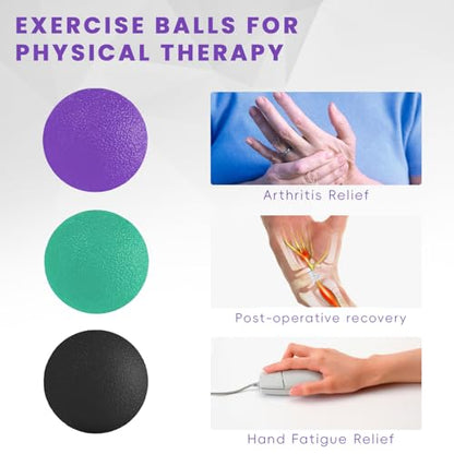3 Pack Stress Balls for Adults, Hand Strengthening Devices Exercise Balls Physical Therapy Ball, Squeeze Balls for Hand Therapy, Hand Exerciser for Hand Finger Forearm Wrist Training and Relax