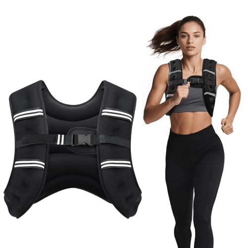 Weighted Vest, 6lb/8lb/12lb/16lb/20lb/30lb for Men, Women with Reflective Stripe, Weight Vests Adjustable for Workout, Strength Training, Running, Fitness, Muscle Building, Weight Loss clearance - color: Black, size: 6LB