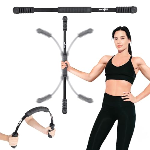 Yes4All Flex Bar, Elastic Fitness Bars with Strong Fiberglass & TPE Material, 2in1 Functional Exercise Bar, 9.5 inch Comfortable Grip, High Frequency Vibration Training, Strengthen Muscles & Burn Fat - color: B. Black - Upgraded