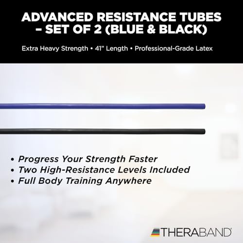 THERABAND Resistance Tubes, Advanced Set, Blue & Black, 5 ft Latex Tubing, Home or Clinic Use, Cut-to-Fit, Color-Coded Resistance Bands for Upper & Lower Body Workouts