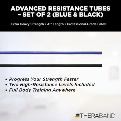 THERABAND Resistance Tubes, Advanced Set, Blue & Black, 5 ft Latex Tubing, Home or Clinic Use, Cut-to-Fit, Color-Coded Resistance Bands for Upper & Lower Body Workouts
