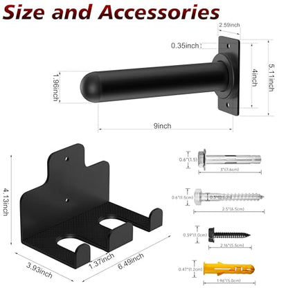 4 Pack Wall Mounted Weight Plate Holder and 1 Pack 2 Hooks Barbell Hanger, Weight Plate Holder for 2" Weight Plates, Vertical Barbell Holder With Protective Rubber Pad for Garage Home Gym