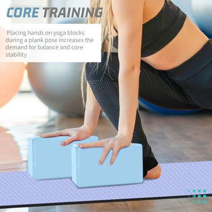Yoga Blocks 2 Pack 3x6x9IN Foam Block Supportive Latex-Free with Beveled Edges, Non-Slip Exercise Blocks for Pilates, Meditation, Balance, Stretching and Deep Poses