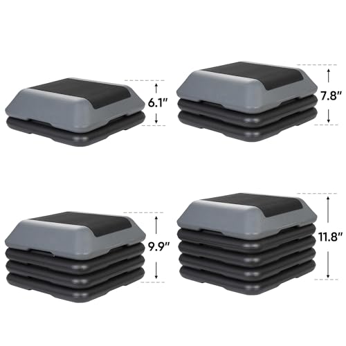 F2C Aerobic Step Exercise Platform Stepper with 4 Risers 16" x 16", Adjustable Height 4"-6''-8''-10''-12" Home Gym Workout Equipment, Fitness Exercise Equipment, Workout Stair Stepper
