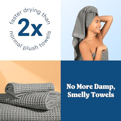 ONSEN Supima® Waffle Bath Sheet, Large, Quick Dry Lint Free 100% USA Cotton, Oversize Lightweight Absorbent Bath Sheet, 38x67 in (Cinder Grey, 1x Bath Sheet) - color: Cinder Grey, size: Bath Sheet