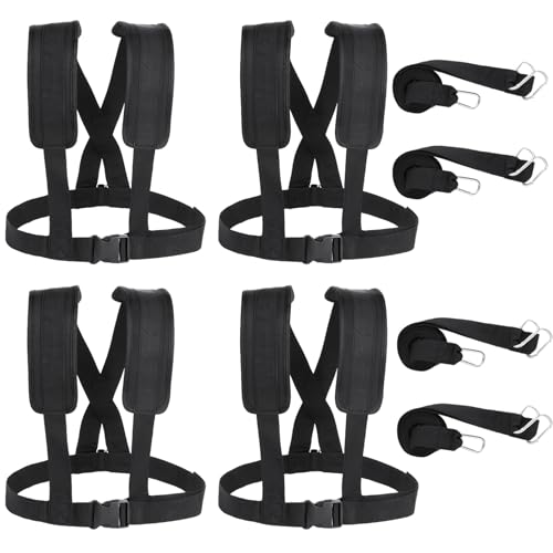 4 Pcs Sled Harness For Resistance Training, Exercise Rope Kit For Football, Tire Pulling Fitness Equipment With Adjustable Padded Straps