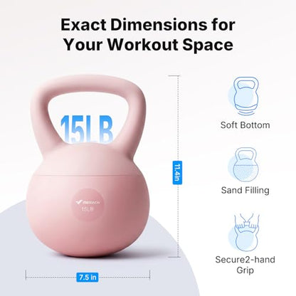 MERACH Soft Kettlebells, Strength Training Kettlebell with Wide Non-Slip Handle, Sea and Iron Sand Filled Kettle Bell with Soft-Sided Cushioned Base for Home Workouts, Ideal for Men, Women(15lb Pink/25lb Blue) - color: Pink 15lbs