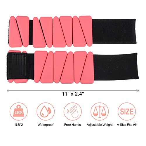 PATIKIL Ankle Weights for Women, 2Lbs Total (1Lb Each) Adjustable Wrist Weights with Removable Weights Arm Weights for Women & Men Yoga Training Walking Jogging Aerobics - color: Dark Pink