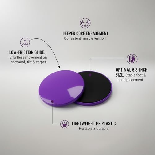 Purple Core Slider Gliding Disc for Home Workouts, 6.8-Inch PP Plastic Exercise Tool for Hardwood Floors and Carpet (1 Pack)