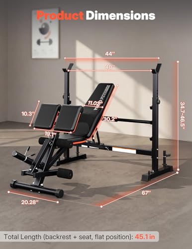 YOLEO 880-1980Lbs Standard/Olympic Weight Bench with Rack, Foldable Bench Press Set Home Gym Strength Series for Beginner/immediate/Advanced Fullbody Workout