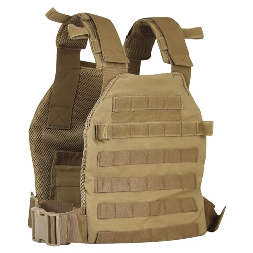 Tactical Adjustable Weighted Vest for Men and Women WODs, Strength Endurance Training Fitness Workouts Running - Quick Release, Molle System - color: Tan