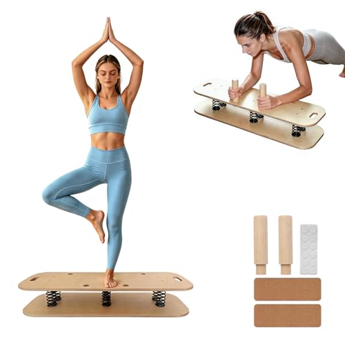 Wooden Balance Board – 400 lbs Capacity 360° Dynamic Spring Rebound Wobble Board Exercise Equipment Balance Trainer for Adults Kids Core Strengthening Standing Desk Physical Therapy Surf Training Home Workout - size: rectangle