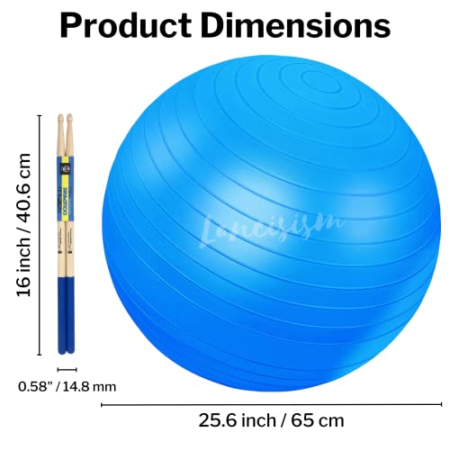 Cardio Drumming Equipment Set - 26" Exercise Ball with Pump and Weighted Cardio Drumming Sticks with Grips - Fitness Yoga Ball Drumsticks Workout for Balance, Rhythm, Aerobic Moves, Dance, Gymnastics - color: Blue