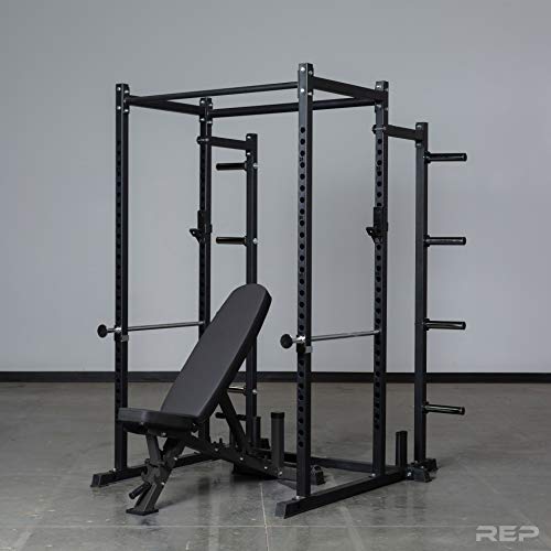 REP Fitness PR-1100 Power Rack Home Gym System, Squat Cage with Attachment Compatibility Multi-Grip Pull Up Bar, Adjustable J Cups, Extended Safeties, 700 lb Capacity, Strength Training Equipment - style: Power Rack + AB-3100 Incline Bench + Weight Storag