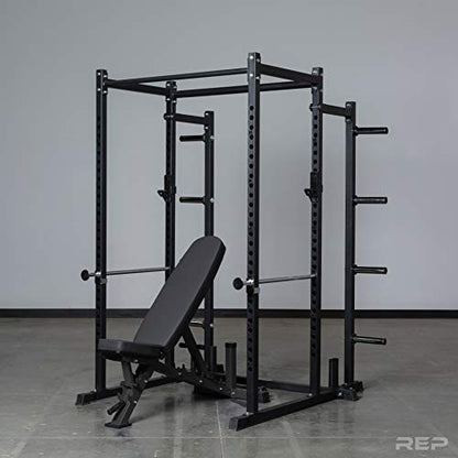 REP Fitness PR-1100 Power Rack Home Gym System, Squat Cage with Attachment Compatibility Multi-Grip Pull Up Bar, Adjustable J Cups, Extended Safeties, 700 lb Capacity, Strength Training Equipment - style: Power Rack + AB-3100 Incline Bench + Weight Storag