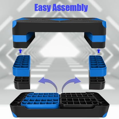 27" Exercise Workout Aerobic Step Platform with Adjustable 4"-6"-8" Risers - color: Blue