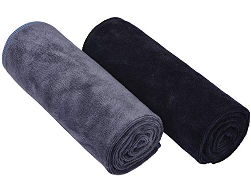 HOPESHINE Home Gyms Towel for Men Women Microfiber Gym Towels Cycling Workout Sweat Towel Set Quick Dry Exercise Sports Travel Towel Fast Drying 2-Pack (Black + Grey)