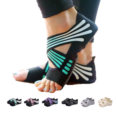 ABIRAM Yoga Socks Toeless Non-Slip Grips & Straps, for Pilates, Barre, Ballet, Bikram, Workout for Women - color: Green, size: Medium