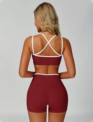 Two Piece Workout Sets For Women Sports Bra Matching High Waist Scrunch Butt Shorts Gym Yoga Athletic Clothes