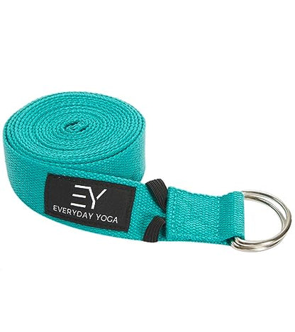Everyday Yoga Strap with Metal D-Ring Athletic Stretching, 6ft/8ft/10ft - color: Aqua, size: 10 Foot