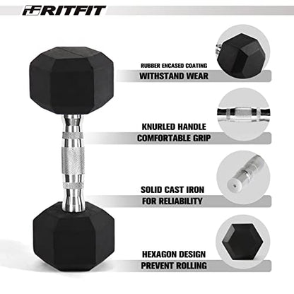 RitFit Rubber Hex Dumbbell Set with Storage Weight Rack - style: 200 LBS (5-35LB)