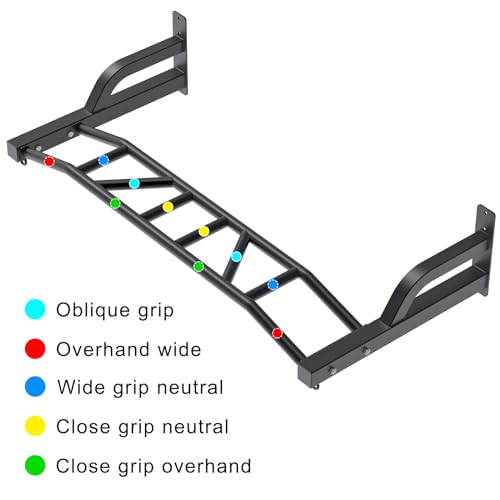 SELEWARE 48'' Heavy Duty Pull Up Bar Wall Mount Multi-function Chin up Bar with Home Gym Cable Pulley System LAT Pulldown Workout Attachments Heavy Bag Hanger