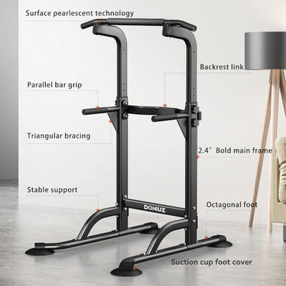 Power Tower Pull Up Bar and Dip Station, Multi-Function Home Gym, Strength Training Fitness Equipment, Height Adjustable - color: Black