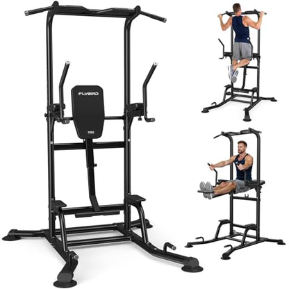 FLYBIRD Heavy Duty Power Tower, Light Commercial Grade Steel Frame, 800 LBS Weight Capacity, Multi-Function Pull Up Bar & Dip Station with Assisted Leg Raise, Home Gym Gear for Back and Core Workout
