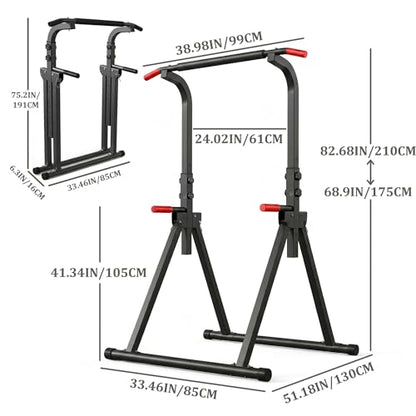 Foldable Chin Up Stand Stand Strength Training Tower, Multifunctional Double Bar, 6 Adjustable Height Settings, Suitable for Home Gym, Up to 440 lbs