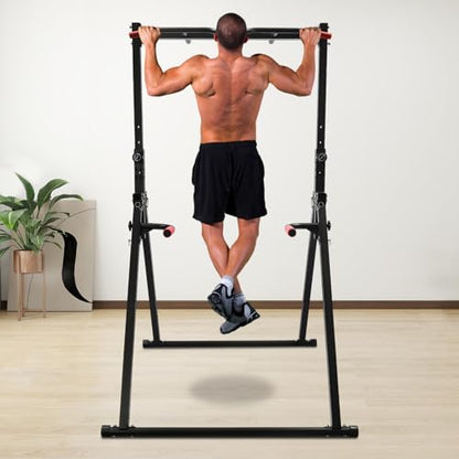 Foldable Power Tower Pull Up Bar Station, Pull Up Bars Adjustable Height Foldable Dip Station for Home Gym Workout, Heavy Duty for Strength Training, Bench Press and Leg Squats