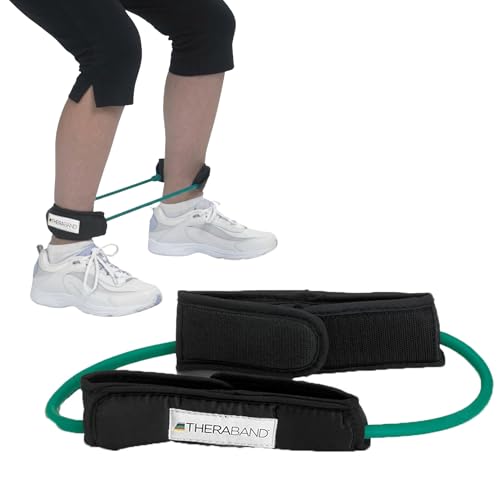 THERABAND Resistance Tubing with Cuffs, Heavy Green Level 3, Exercise Bands for Lower Body Workouts, Physical Therapy, Pilates & At-Home Training - color: Level 3 / Heavy - Green