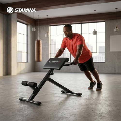 Stamina X Adjustable Ab, Back, and Core Strength Exercise, Sit-Up Fitness Hyperextension Weight Bench for At-Home Workouts