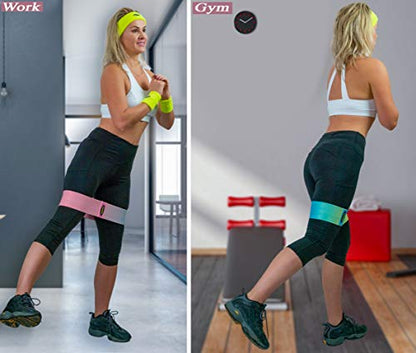 Fabric Resistance Bands Non-Slip for Hip Glute Butt & legs 3 level Workout Booty Loop for Exercise Fitness Training & Gym with Sweat Head & Wrist Band Cloth with Backpack (Set of 7) For Women