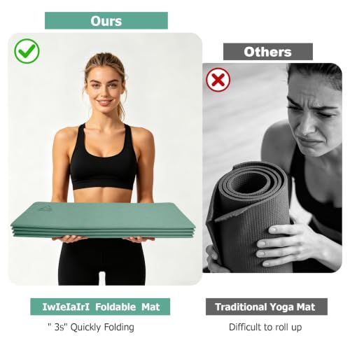 IwIeIaIrI Foldable POE Non Slip Yoga Pilates Mat– 1/4" (6mm) Thick - color: Green