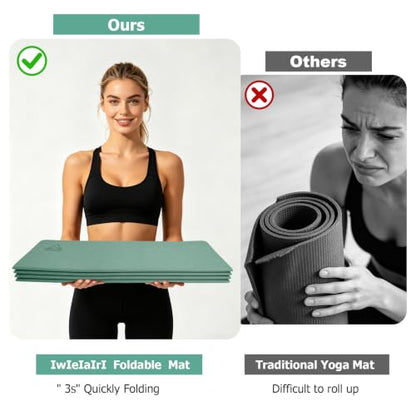IwIeIaIrI Foldable POE Non Slip Yoga Pilates Mat– 1/4" (6mm) Thick - color: Green