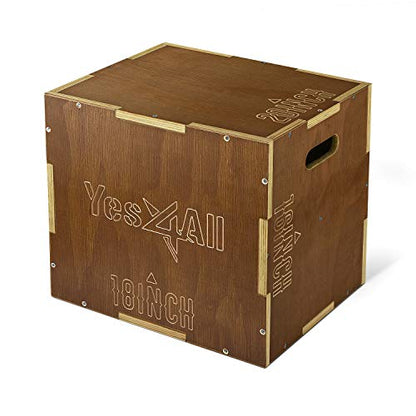 Yes4All Plyo Box, 3-in-1 Wooden Box Jump for Home Gym, Lunges, Squats, Dips - color: B. Wood - Espresso, style: 20" x 18" x 16"