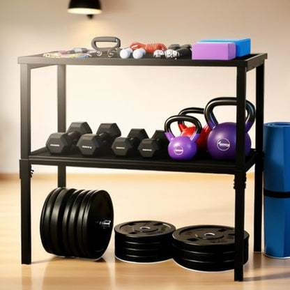 Commercial Heavy Duty Adjustable Dumbbell Stand & Kettlebell Stand, Adjustable Dumbbell Weight Rack, Kettlebell Storage Rack, Weight Rack for Garage/Home Gym/Commercial with Non-Slip Base, Anti-Tip Safety & Space-Saving Design, Weight Capacity 500/600/800