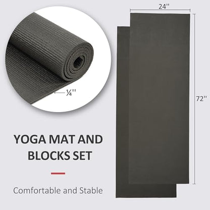 Signature Fitness All Purpose 0.25 Inch Thick High Density No Tear Exercise Yoga Mat with Strap & Lightweight Features for Indoor & Outdoor Use, Black