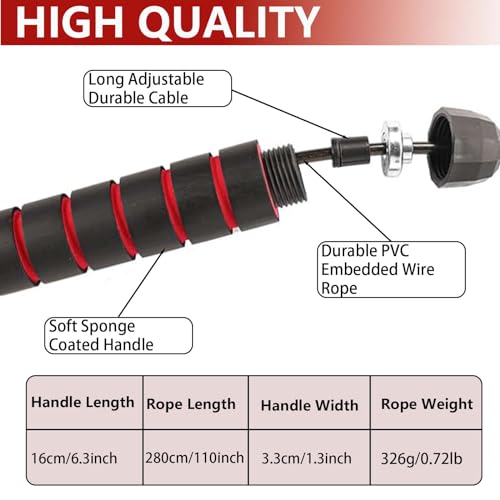 Adjustable Weighted Jump Rope, 9ft Long Tangle-Free Rapid Speed Jumprope for Fitness Exercise Workout Home Gym Double Dutch Crossfit, Battle Skipping Jumping Rope for Women Kid Men Girl Tall Boy