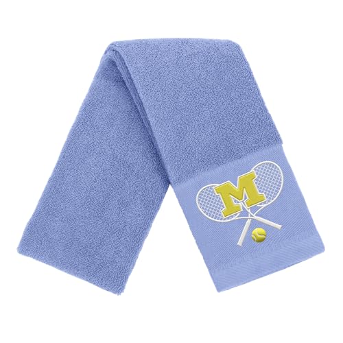 Tennis Towel,Tennis Gift for Men, Women,Lovers,13”x 43” Cotton Embroidered Tennis Towels (Blue, M) - color: Blue, size: Initial-M