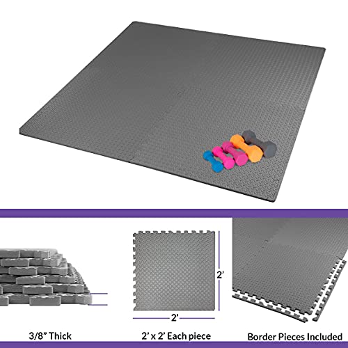 3/8" Thick 100 sq. ft. (25 pcs) Gym EVA Foam Floor Mats (24" x 24") | Steel Pattern, Grey - style: Steel Pattern-Grey