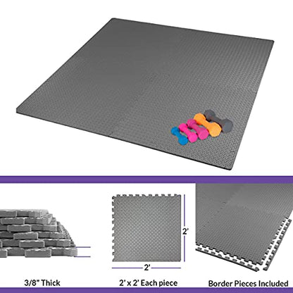 3/8" Thick 100 sq. ft. (25 pcs) Gym EVA Foam Floor Mats (24" x 24") | Steel Pattern, Grey - style: Steel Pattern-Grey