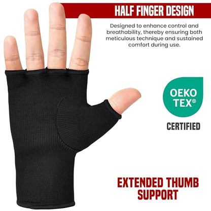 RDX Boxing Hand Wraps Inner Gloves Men Women, Half Finger Elasticated Bandages, Under Mitts Fist Protection, Muay Thai, Kickboxing, MMA, Martial Arts Speed Bag Punching Training - color: Full Black, size: Medium