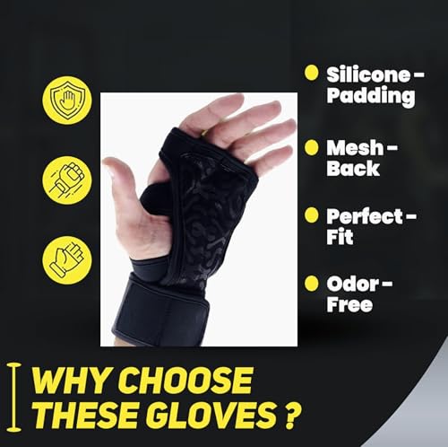 HW Weight Lifting Gloves for Men & Women – Gym Workout Gloves with Wrist Support, Full Palm Protection & Grip – Breathable Gloves for Crossfit, Training, Fitness & Strength Workouts